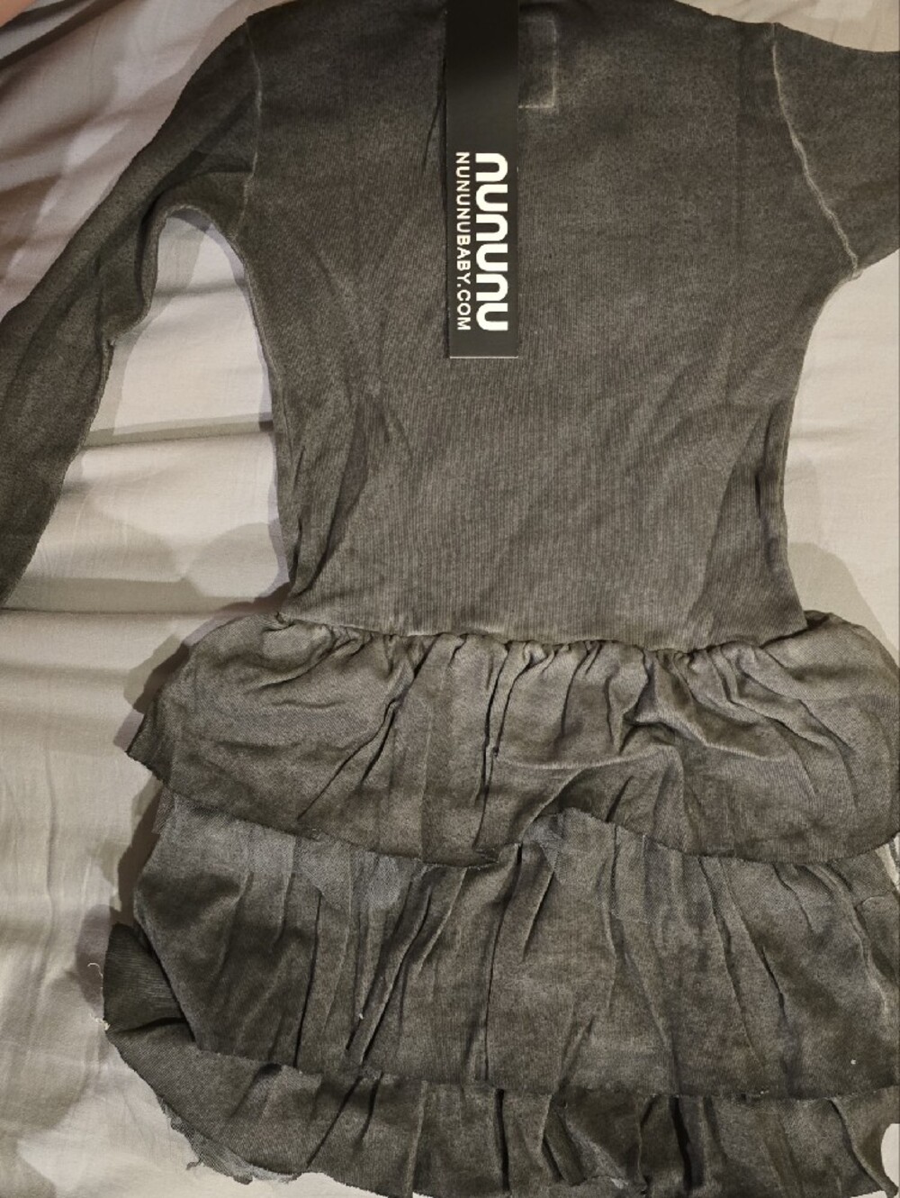 nununu Gray Long-Sleeve Ruffle Tiered Dress - Picture 2 of 3